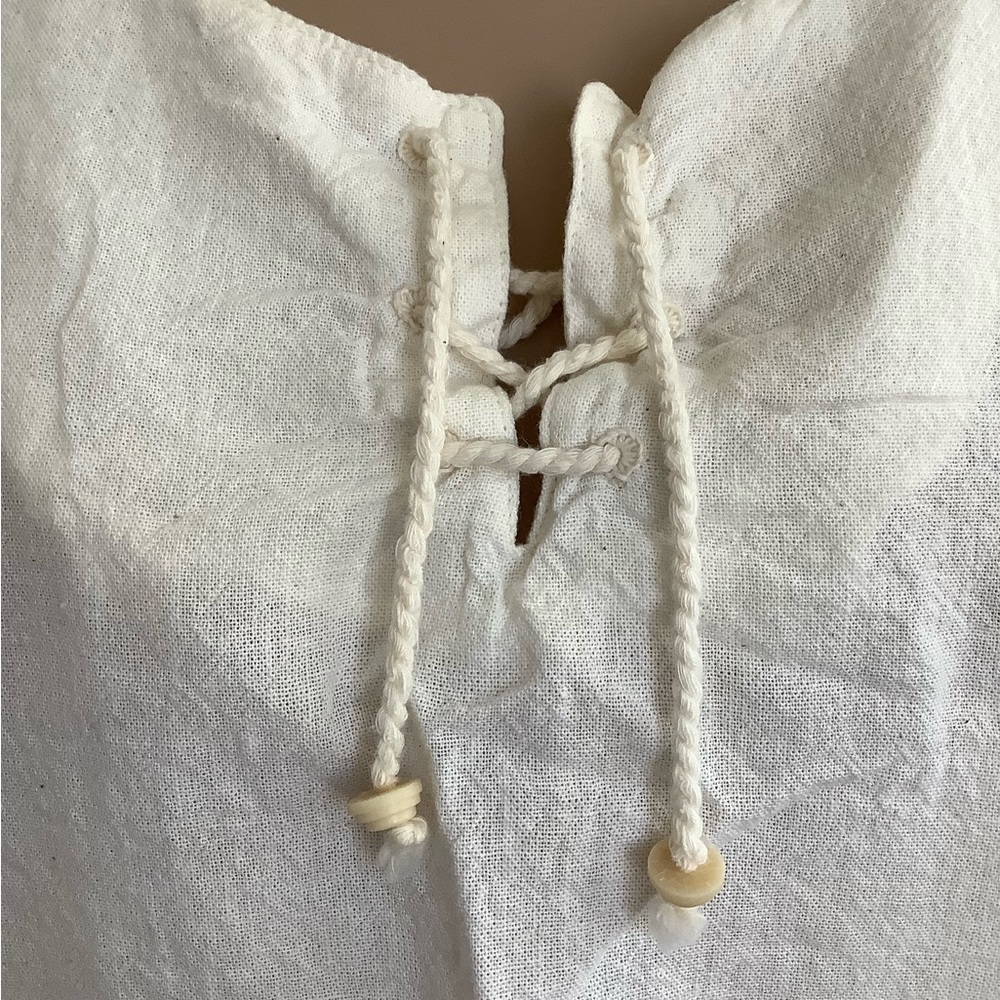 Vintage poet prairie blouse, cotton, linen, size 46 - Picture 4 of 9